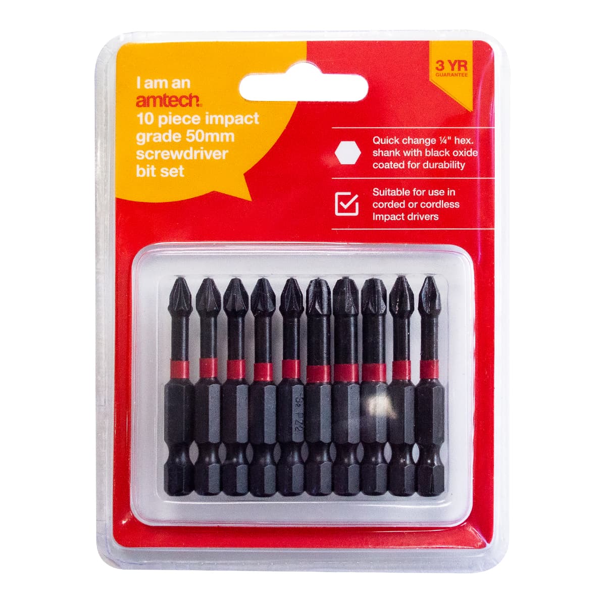 Am-Tech 10pcs 50mm Impact Screwdriver Bits
