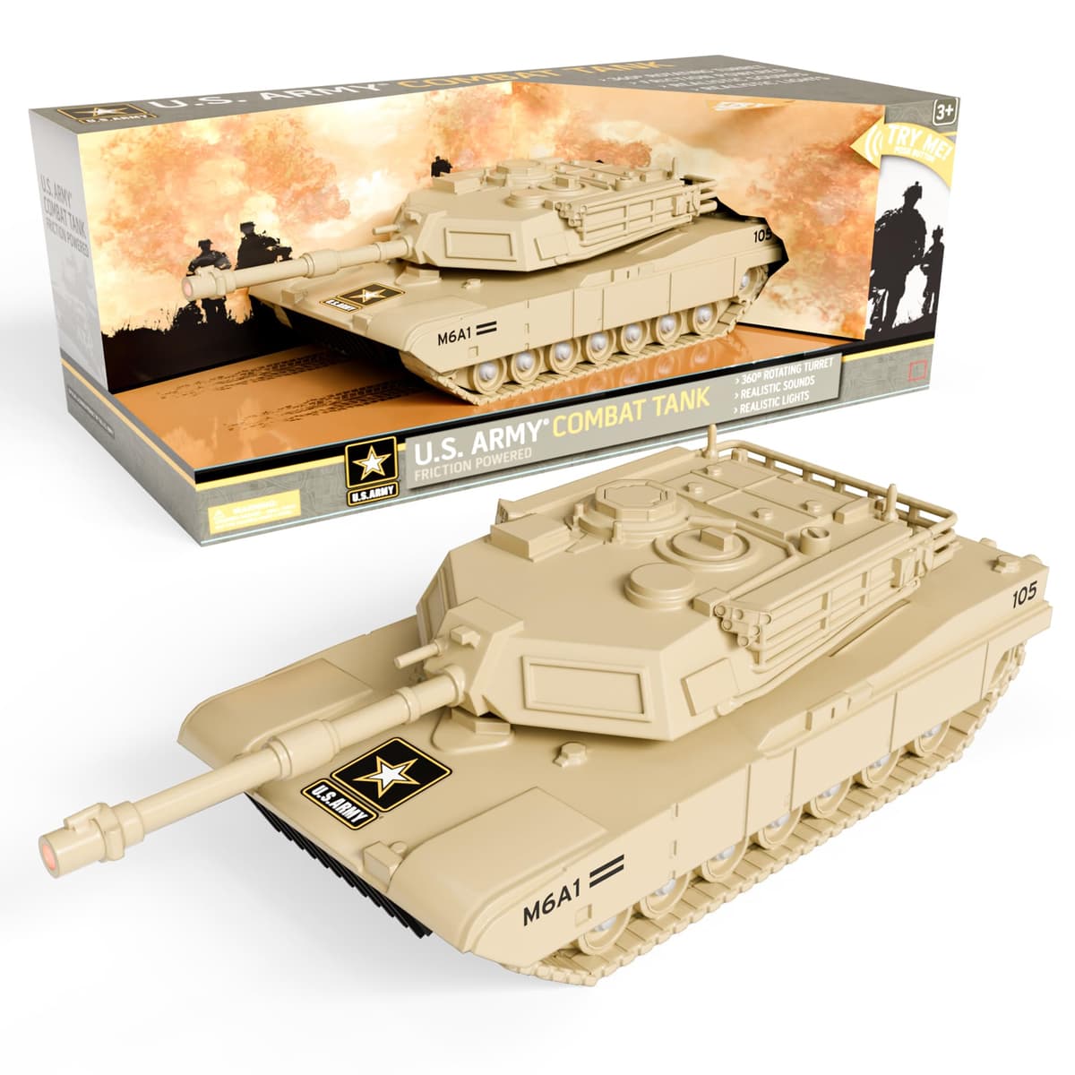 Kandy Toys 1:32 Friction Military Tank 2 Asst Ligh