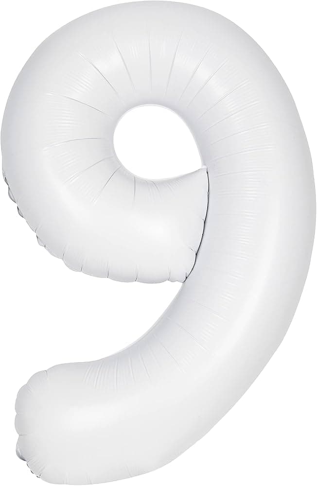 Unique Party Unique Matte White Number 9 Shaped Foil Balloon 34 Packaged"