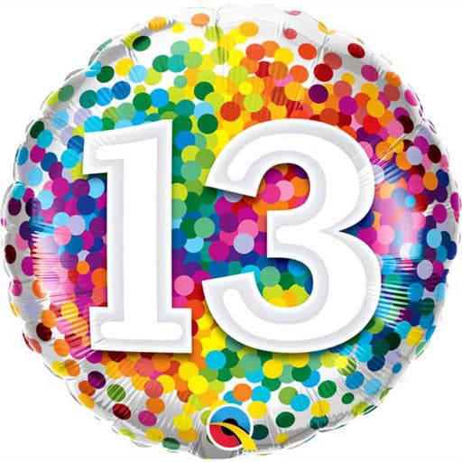Unique Party Unique Rainbow Confetti Birthday Number 13 Round Foil Balloon 18 Packaged"