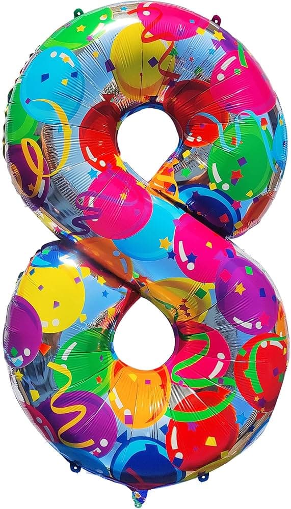 Unique Party Unique Rainbow Confetti Birthday Number 8 Round Foil Balloon 18 Packaged"