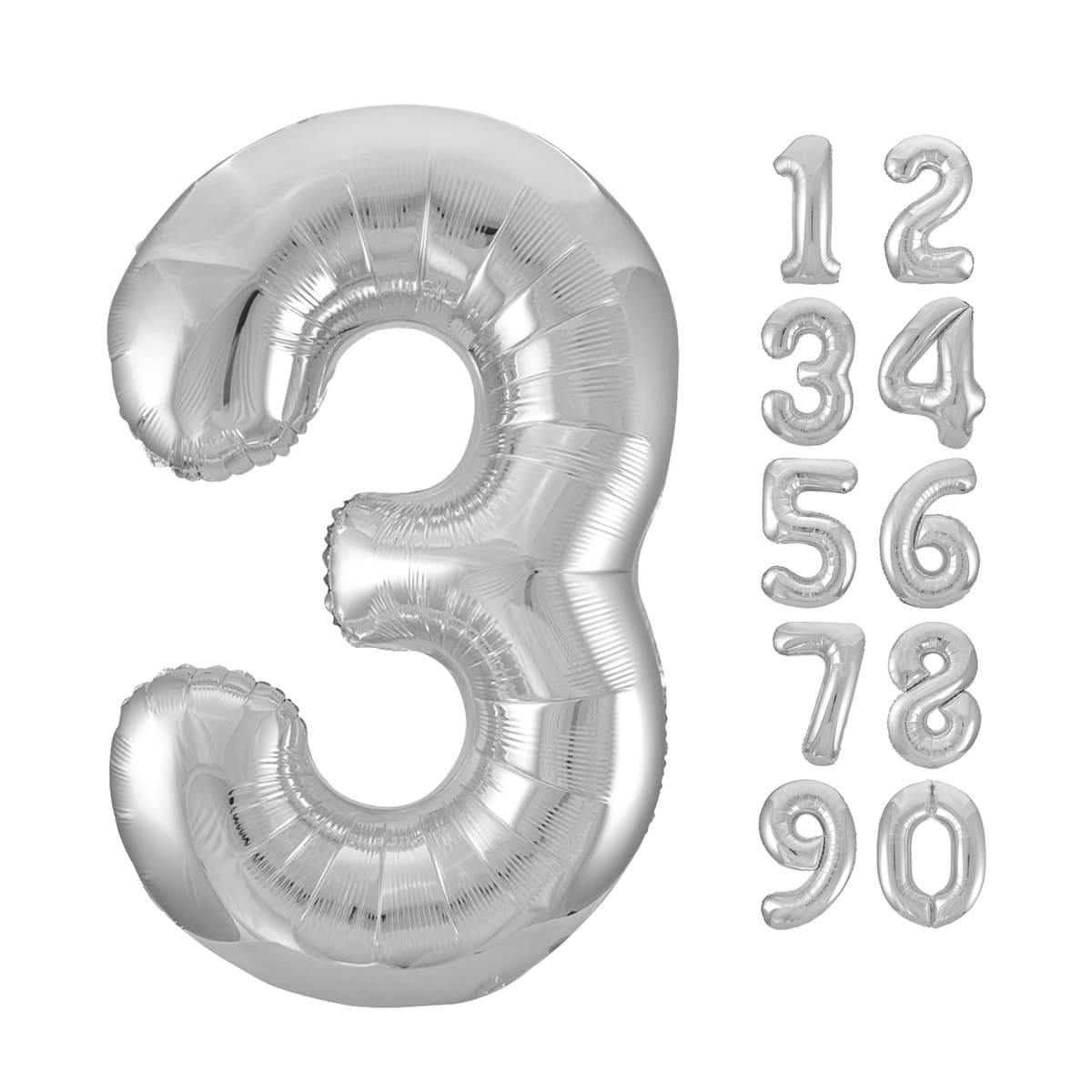 Unique Party Unique Silver Number 3 Shaped Foil Balloon 34 Packaged"