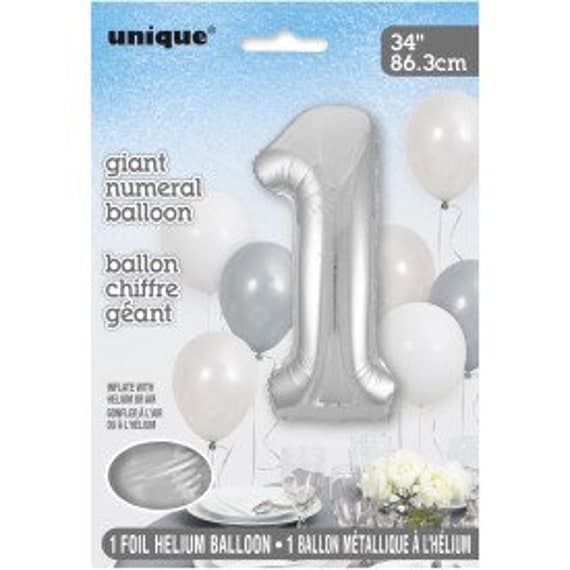Unique Party Unique Silver Number 1 Shaped Foil Balloon 34 Packaged"