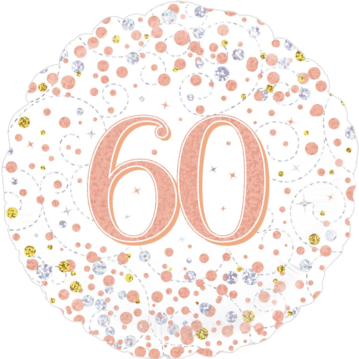 Oaktree 18" 60th Sparkling Fizz Birthday White & Rose Gold Holographic