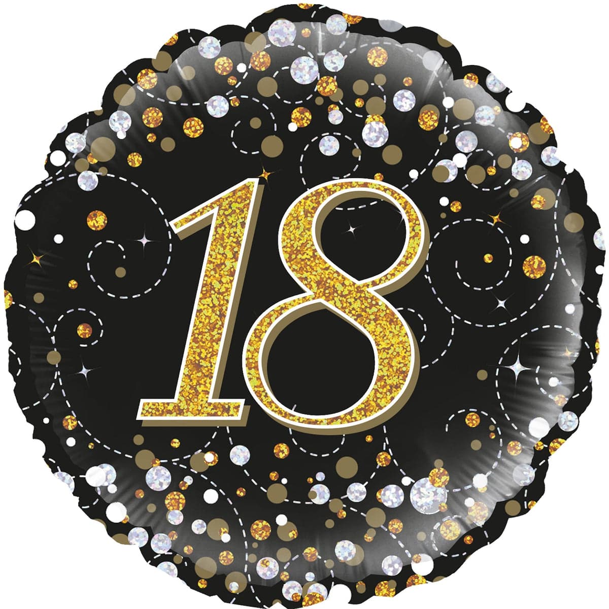 Oaktree 18" Sparkling Fizz Birthday Black & Gold Holographic