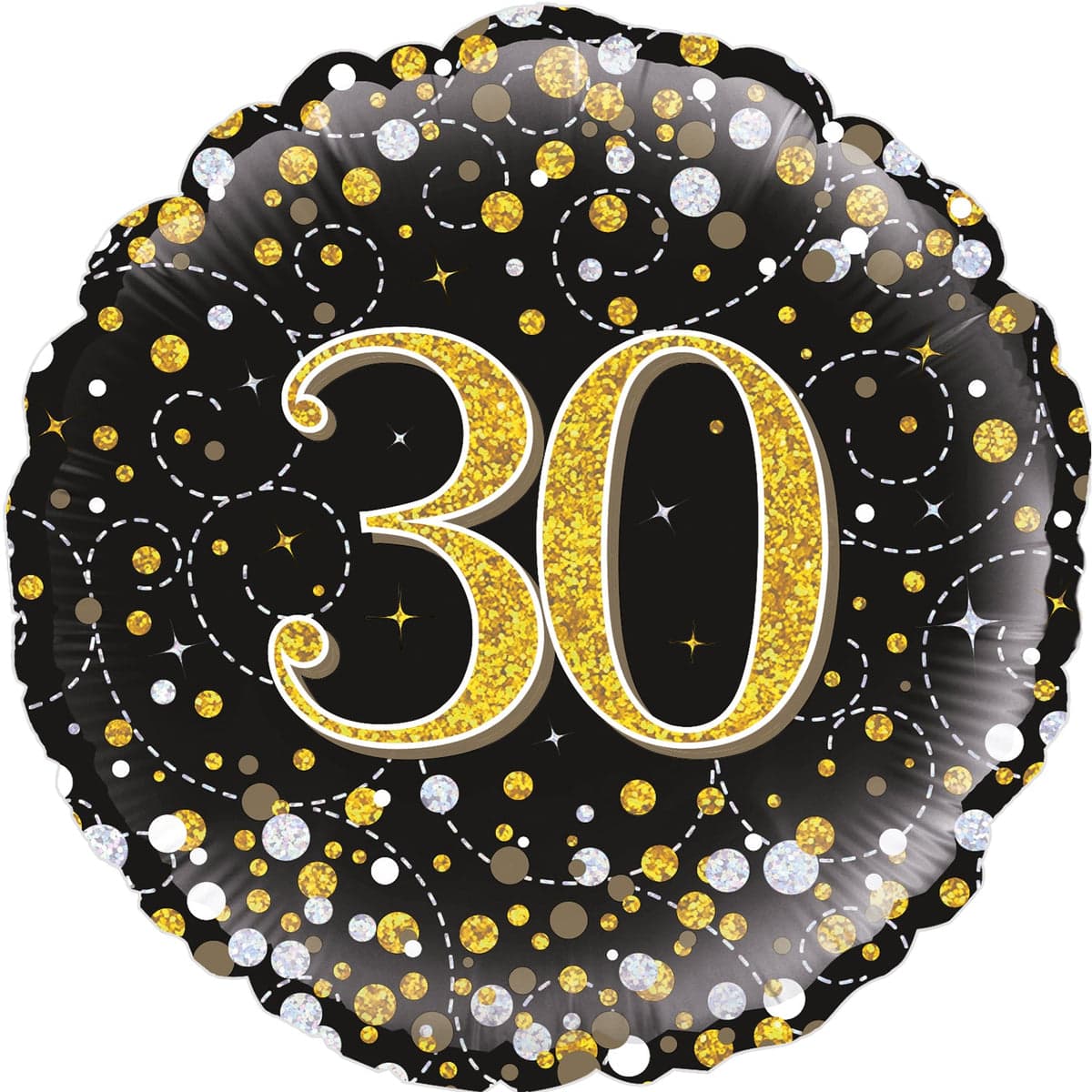 Oaktree 18" 30th Sparkling Fizz Birthday Black & Gold Holographic