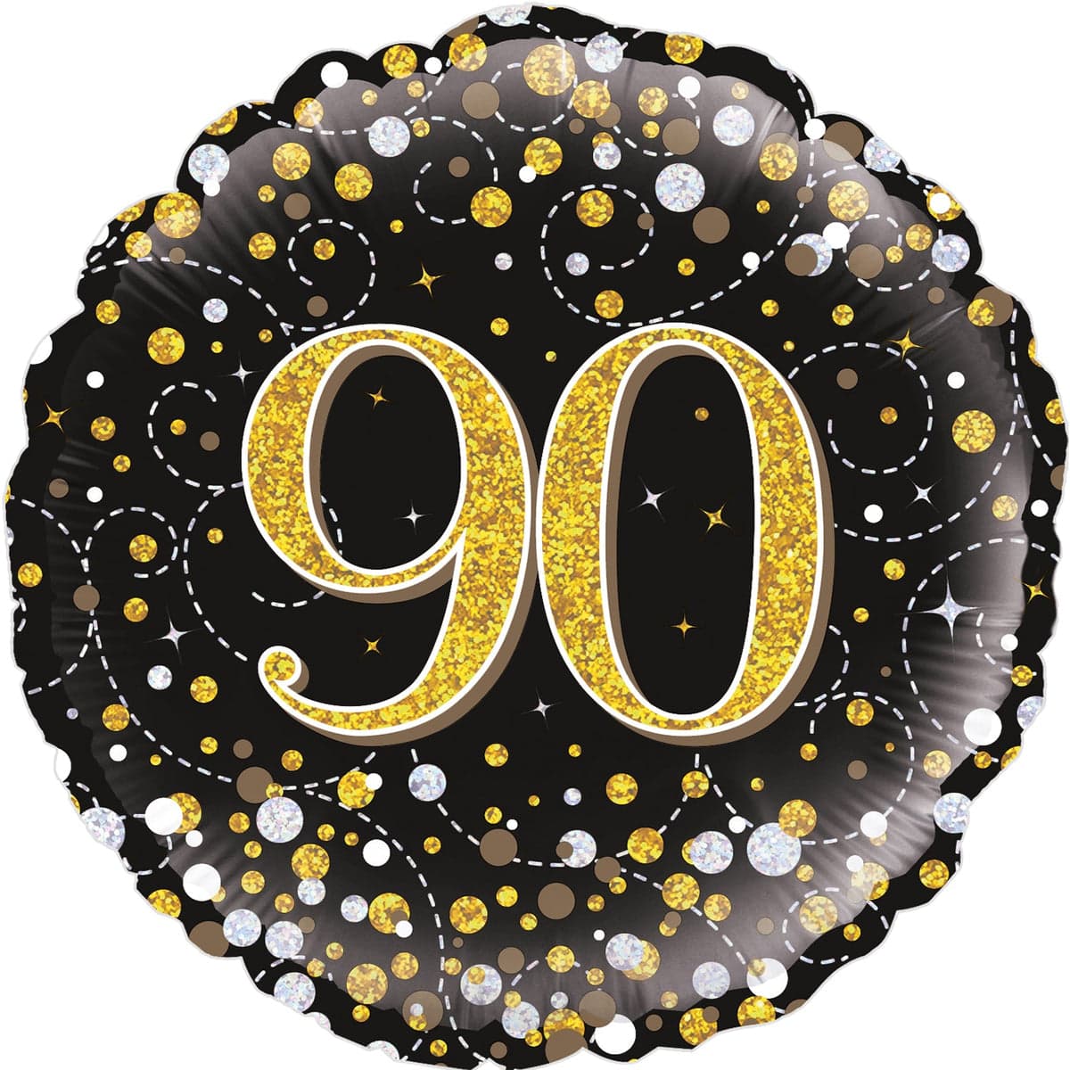 Oaktree 18" 90th Sparkling Fizz Birthday Black & Gold Holographic