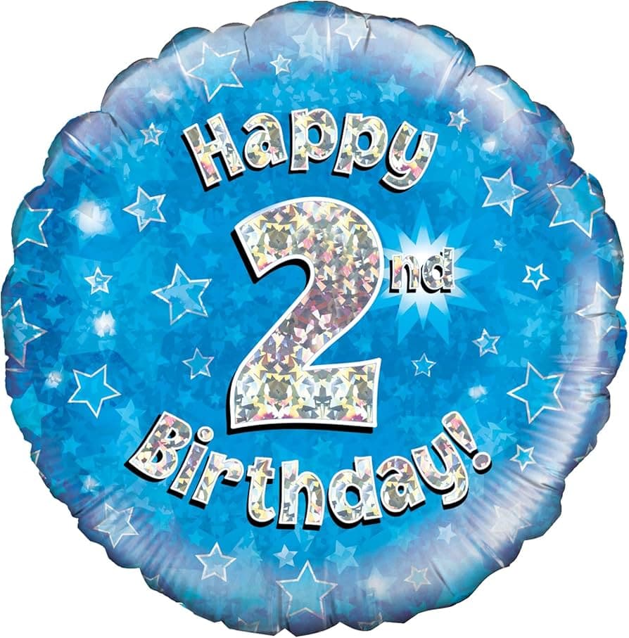 Oaktree 18" Happy 2nd Birthday Blue Holographic