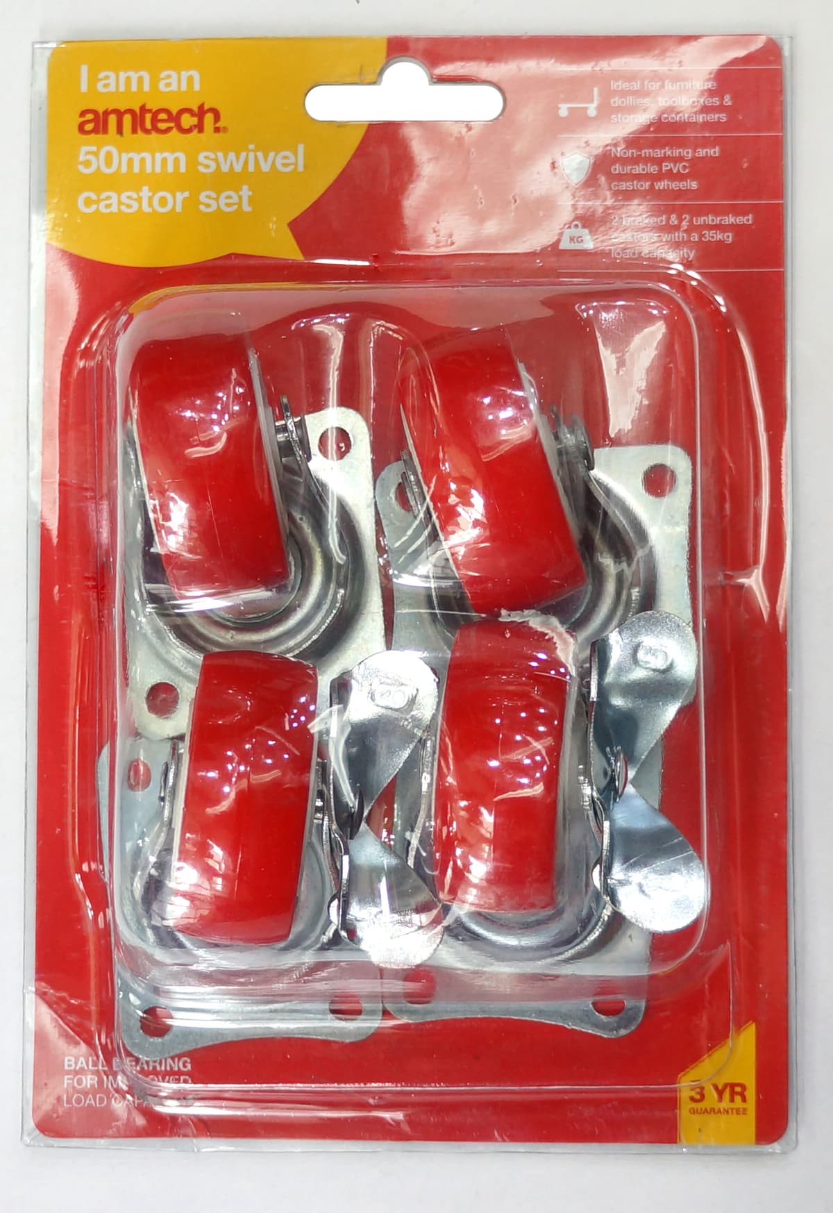 Amtech 4PCS 50MM SWIVEL CASTOR SET (140KG CAPACITY)