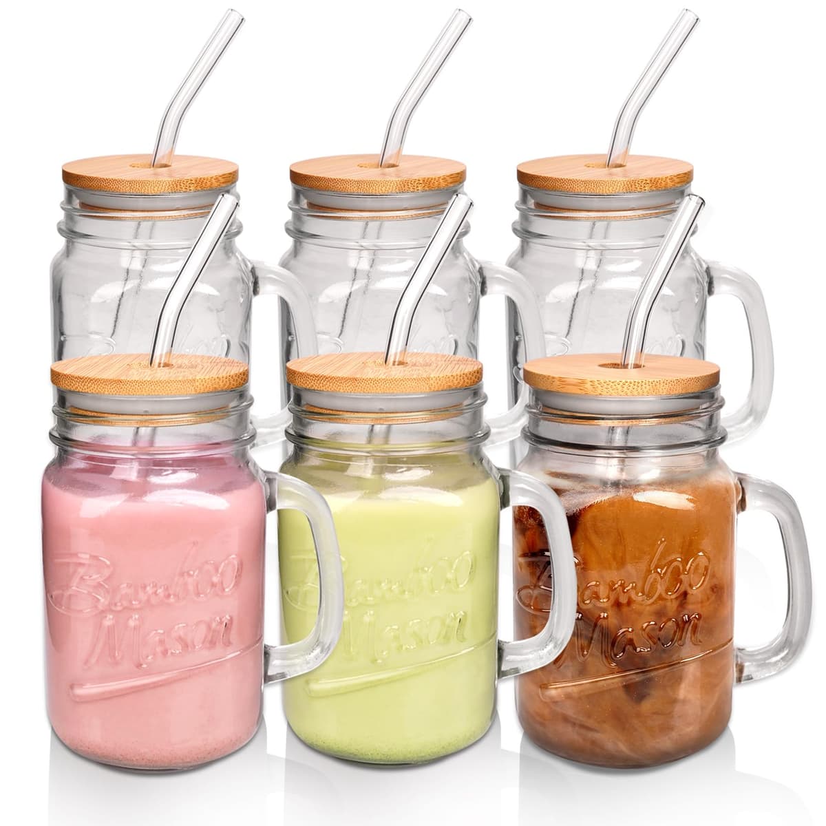 BENROSS Mason Jar with Lid and Straw 2 in a Pack. 2x 16oz Vintage Style Glass Jar Mugs.