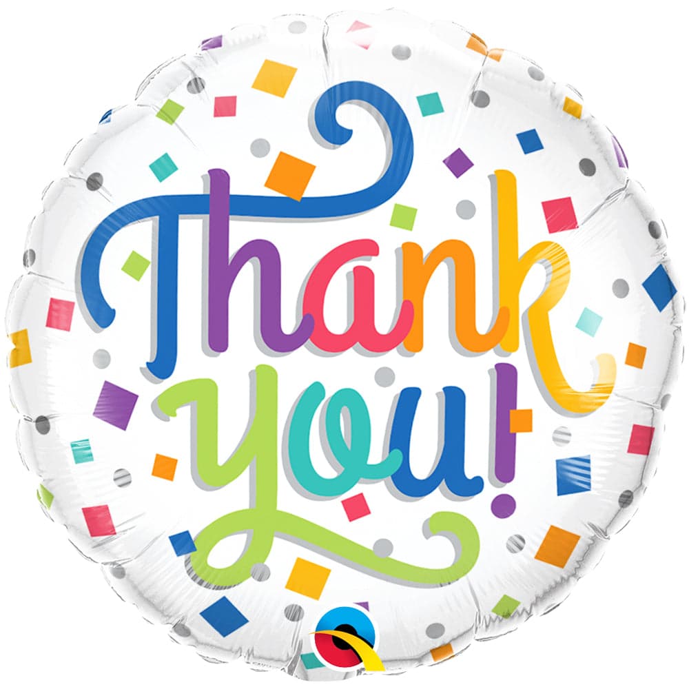 Qualatex 18" ROUND QX FOIL PRINT 001CT THANK YOU COLORFUL CONFETTI BALLOON