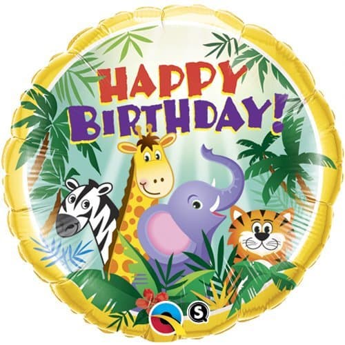 Qualatex 18" ROUND QX FOIL PRINT 001CT Bday Jungle Friends