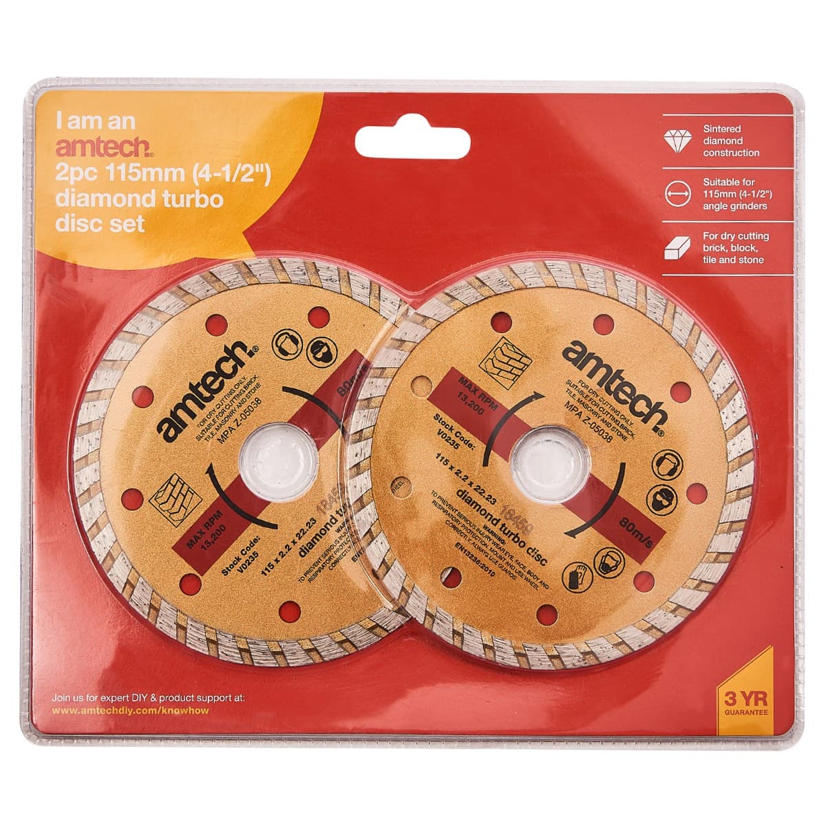 Am-tech 2Pc 115Mm (4-1/2") Diamond Turbo Disc Set