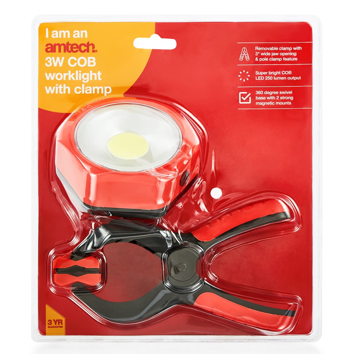 Am-tech 3W COB LED Worklight with clamp