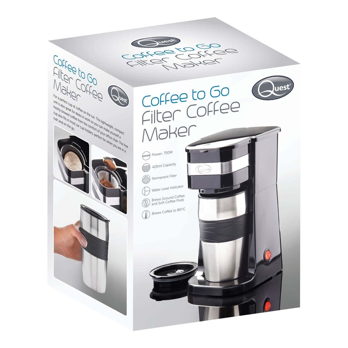 QUEST COFFEE TO GO FILTER COFFEE MAKER COLOUR BOX 750W