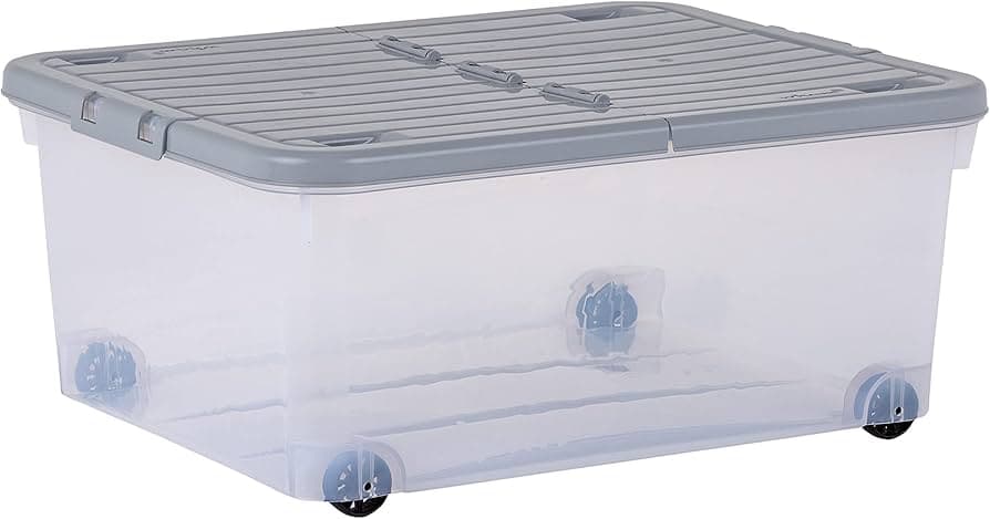 Wham 30ltr Box with Wheels & Folding Lid Clear Cool Grey