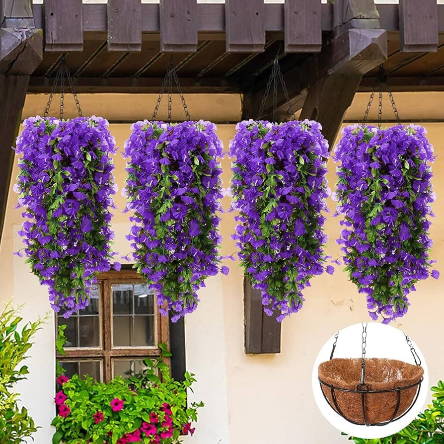 Violet Plastic 50 Cm Bamboo Hanging Flower Pot