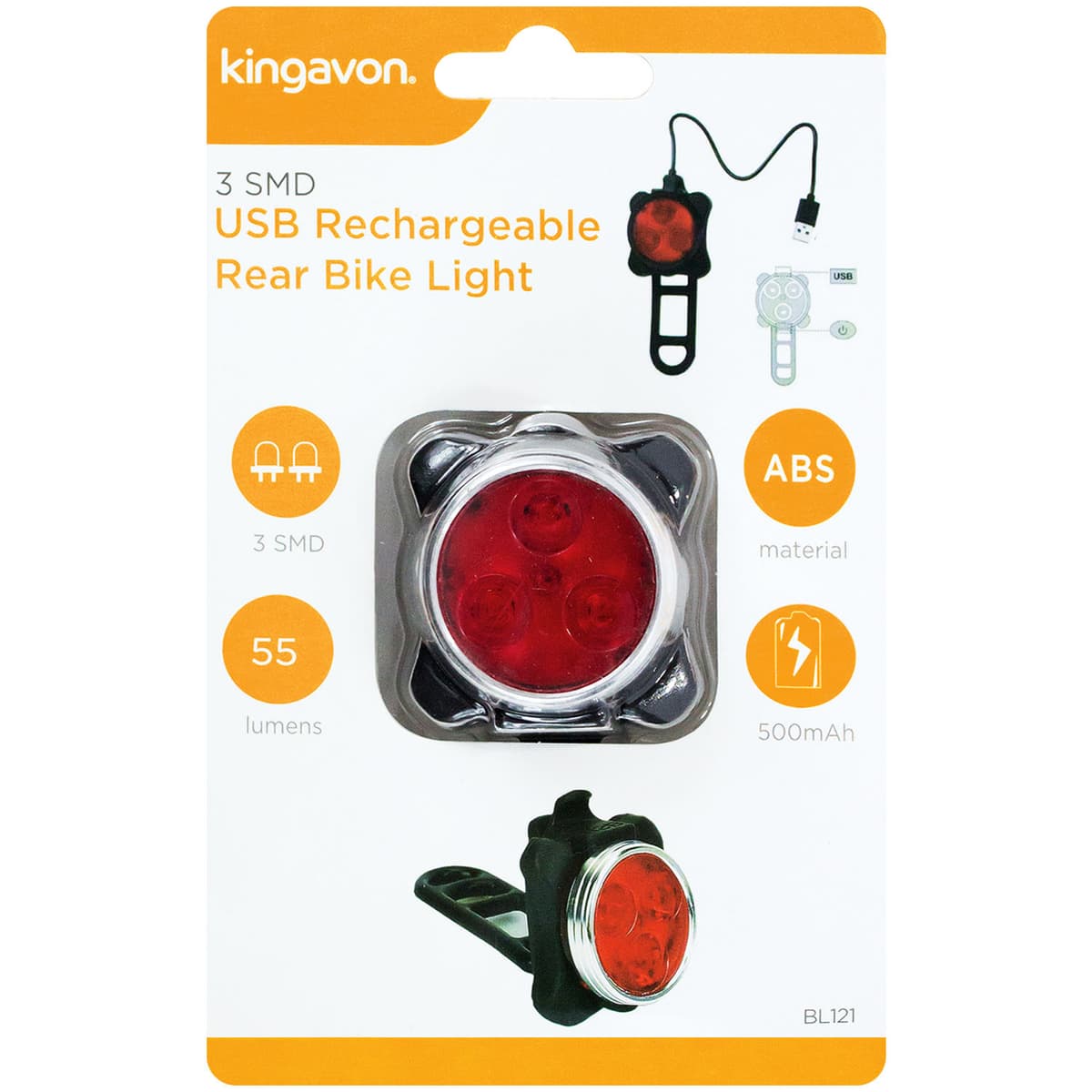 Kingavon 3SMD USB Rechargeable Rear Bike Light