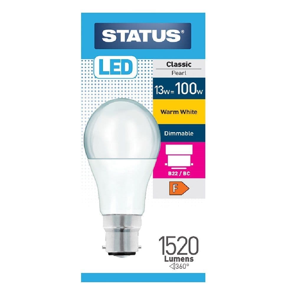 Status 13w=100w LED Dimmable Warm White GLS BC 1