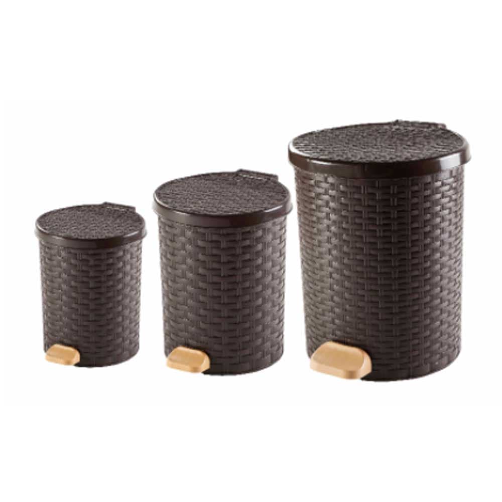 violet Plastic Rattan Dustbin 3pcs Set