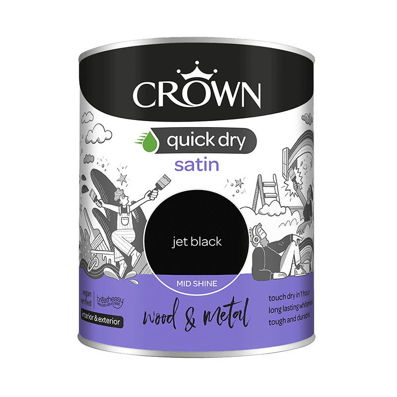 Crown Paints Quick Dry Satin Gloss Jet Black 750ml