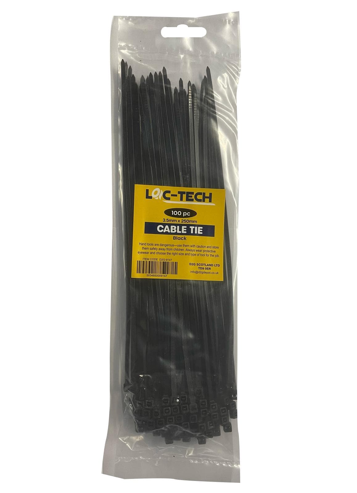 Loc-Tech 100PC 3.5*250MM CABLE TIE BLACK