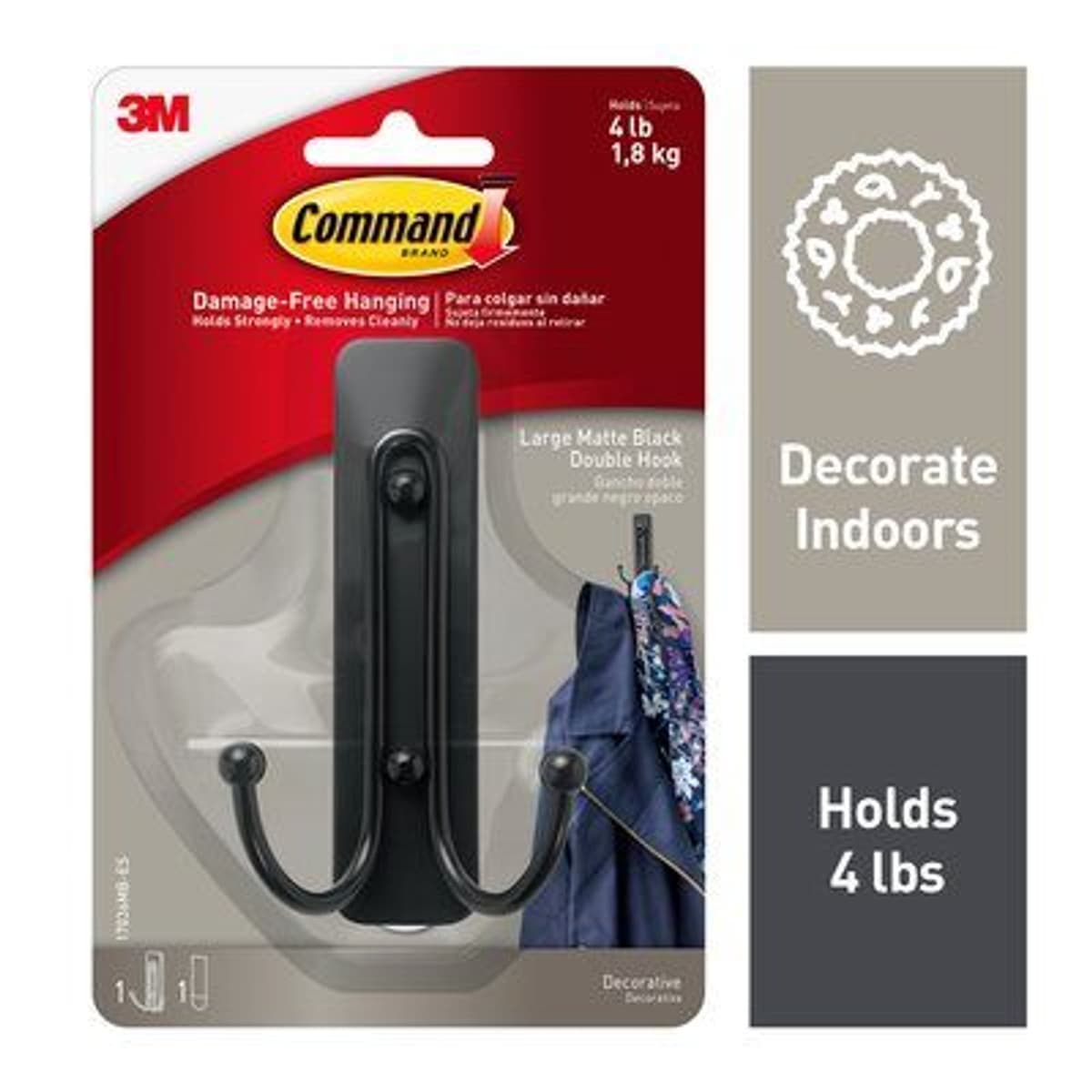 Command Large Matte Black Double Hook