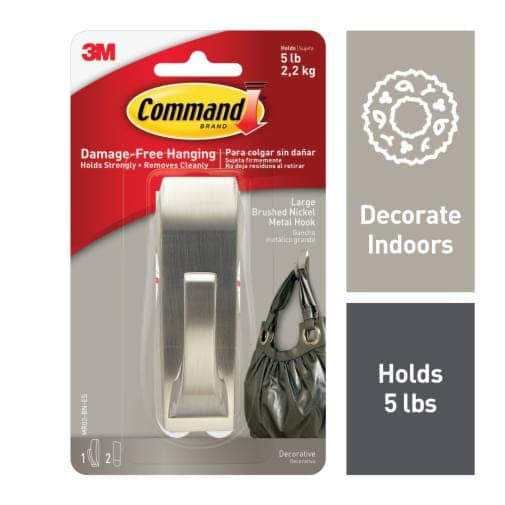 Command Large Modern Reflections Brushed Nickel Metal Hook