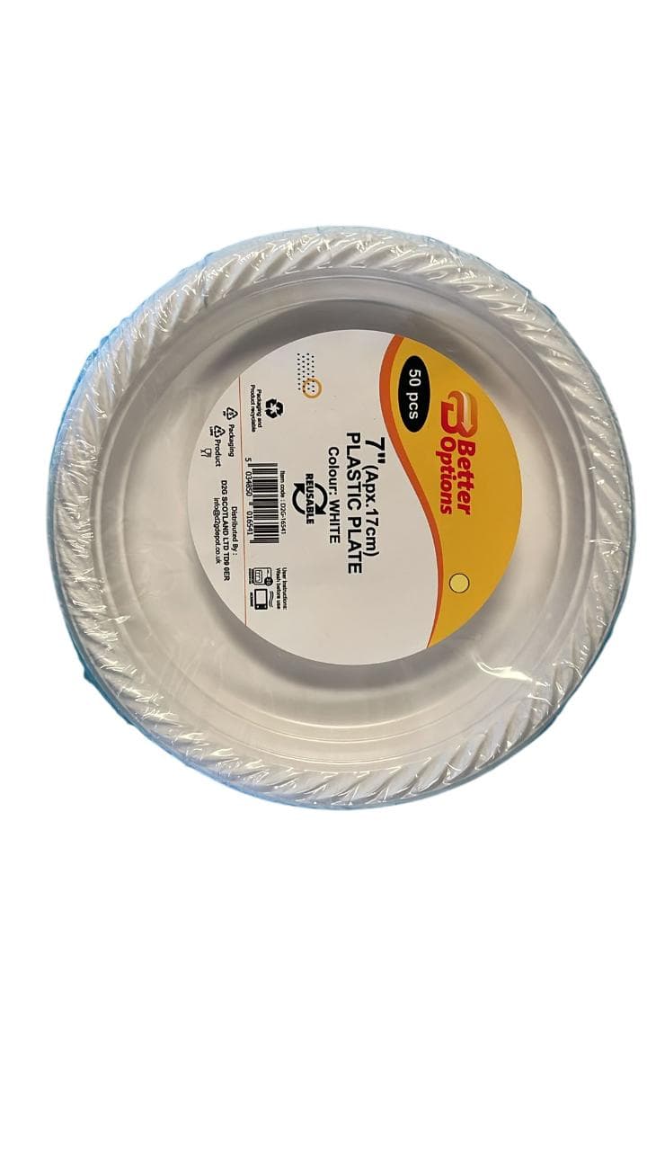 Better Options 7" White Plastic Plate 50pcs