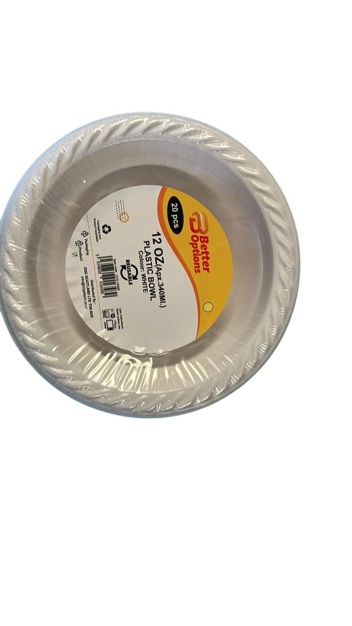 Better Options 12oz Plastic White Bowl 20pcs
