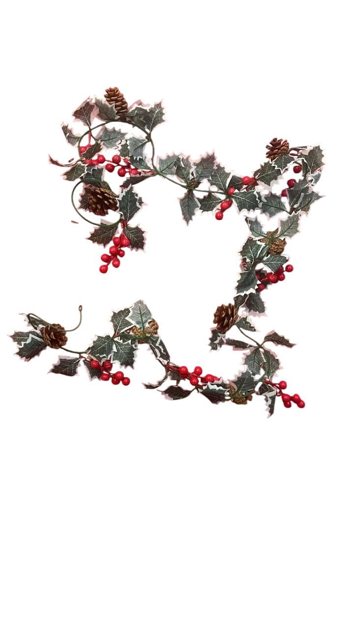 Christmas Holly Red Berries Garland 3mt